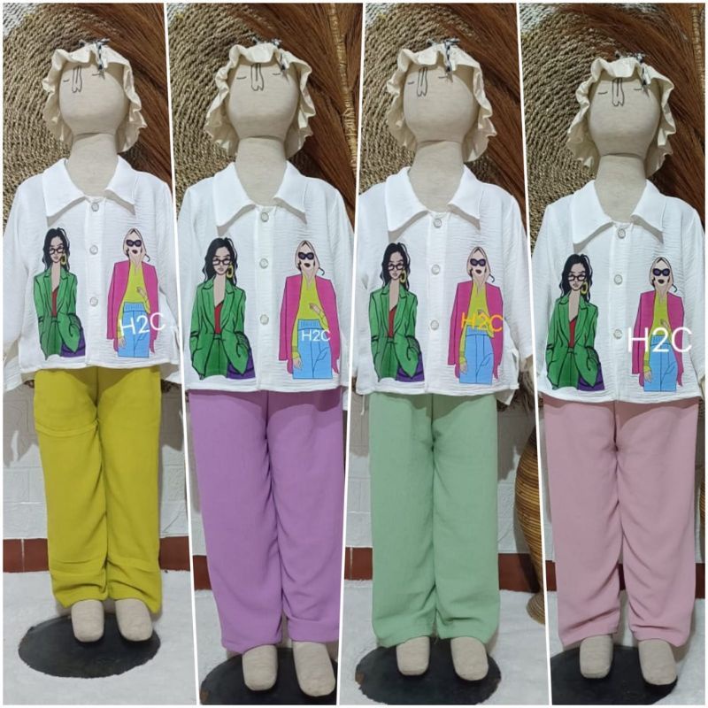 SETELAN KAMEJA CROP TOP JUNIOR VIRAL 6-10THN / SETELAN ANAK PEREMPUAN TERLARIS