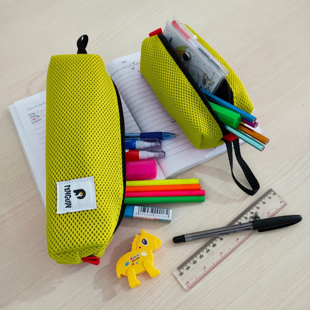 1 Set Pencil Case Penguin | Tempat Alat Tulis Sekolah / Kantor - Kuning