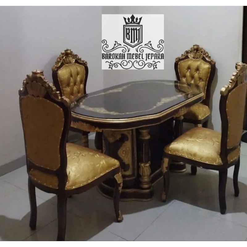 meja makan jati 4 kursi busa