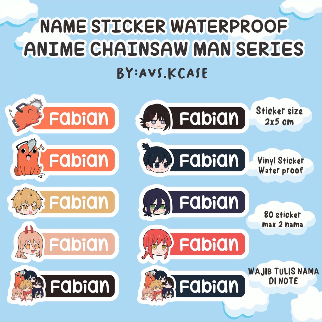 

CHAINSAW MAN STIKER NAMA WATERPROOF 80 PCS