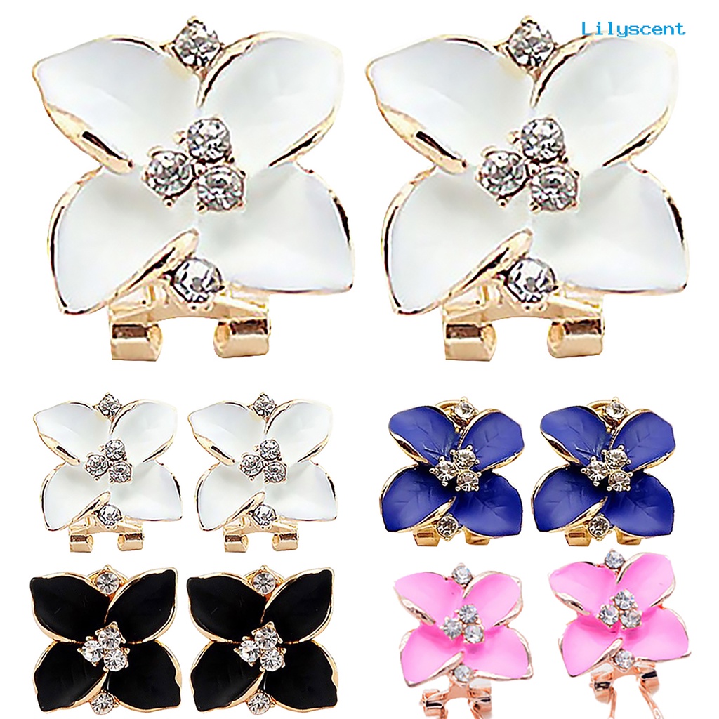 [LS] Wanita Berlian Imitasi Bertatahkan Enamel Clover Shape Stud Earrings Hadiah Perhiasan Pesta