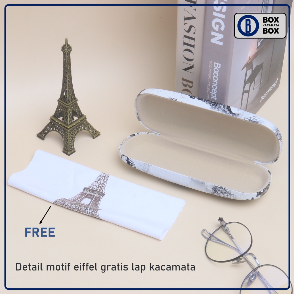 Box / Tempat Kacamata Hard Case Free Lap Motif Eiffel Karakter Bahan Kokoh / Tempat Kacamata Cepuk Magnet CC7