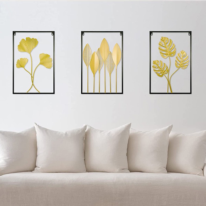 WallDecor Hiasan Dinding Frame Metal Gold WALL Decor Nordic Daun Leaf Ginko Scandinavian