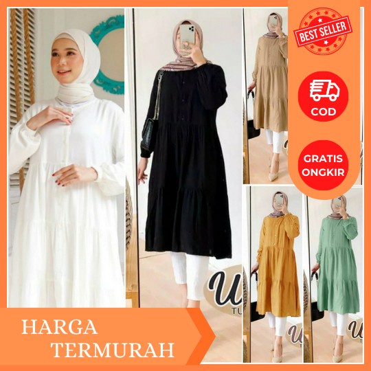 Cod Avi Tunik Wanita Remaja Putih Dan Hitam Kekinian | Tunik Wanita Muslim Dewasa Terlaris | Long Tu