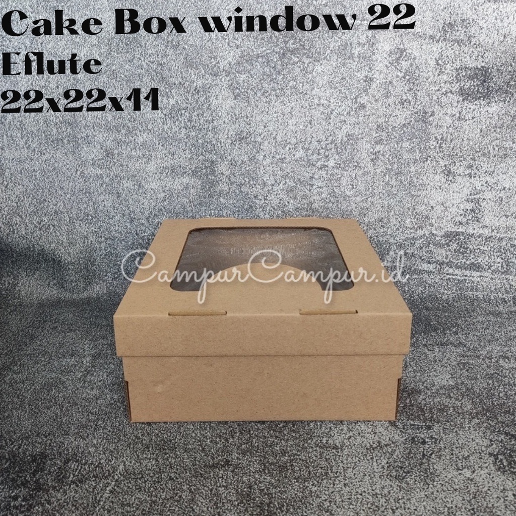 

Cake Box Tart Kardus Window Corugated Eflute Die cut Untuk Hampers Kue Packing online ukuran 22x22x11