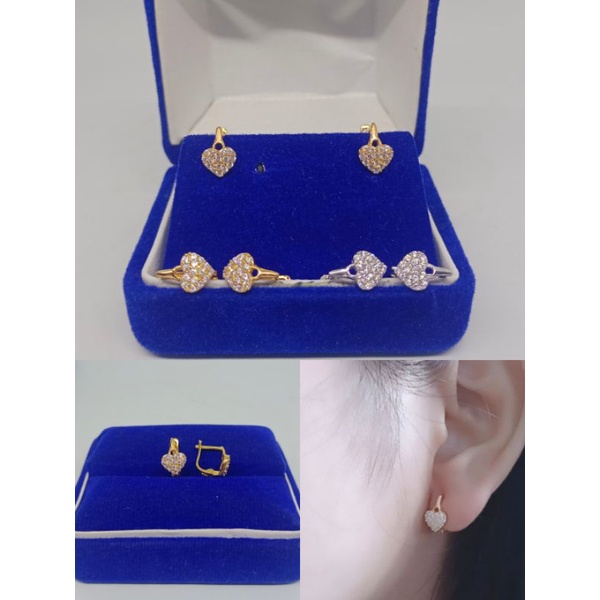 anting model jepit love mata putih-perak asli silver 925 lapis emas-perhiasan fashion wanita terbaru