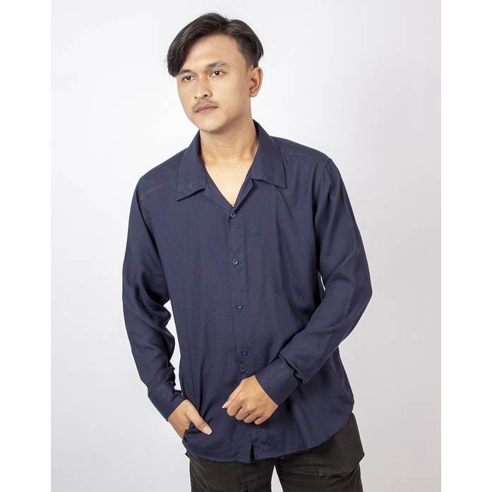 HipNop Long Shirt Rayon Polos Kemeja Pria Polos Lengan Panjang