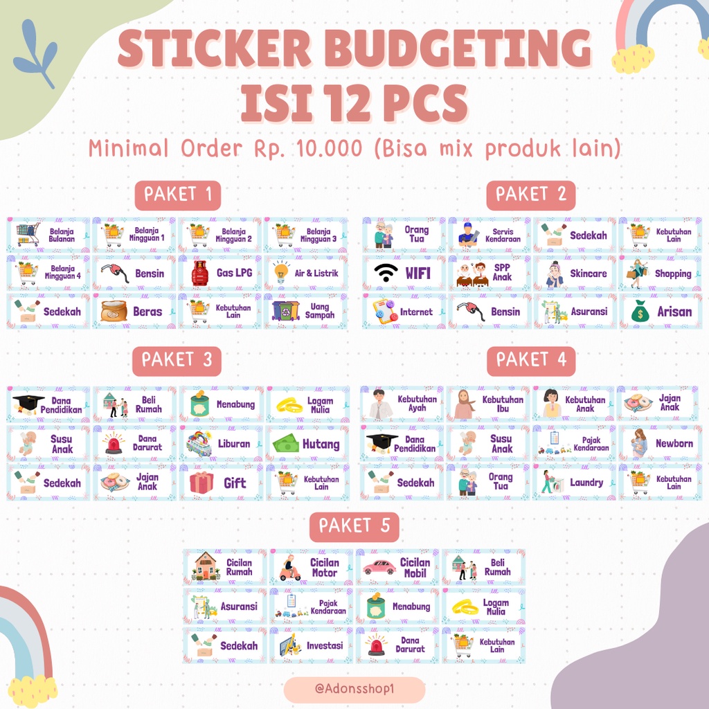 

[ISI 12 PCS] STICKER BUDGETING / Stiker Menabung / Dompet Keuangan / Stiker Anggaran / Sinking Fund (Kotak)