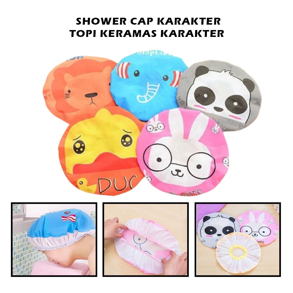 Shower Cup Karakter Penutup Rambut Kepala Mandi Shower Cap Pelindung Rambut Karakter Kartun Lucu F934