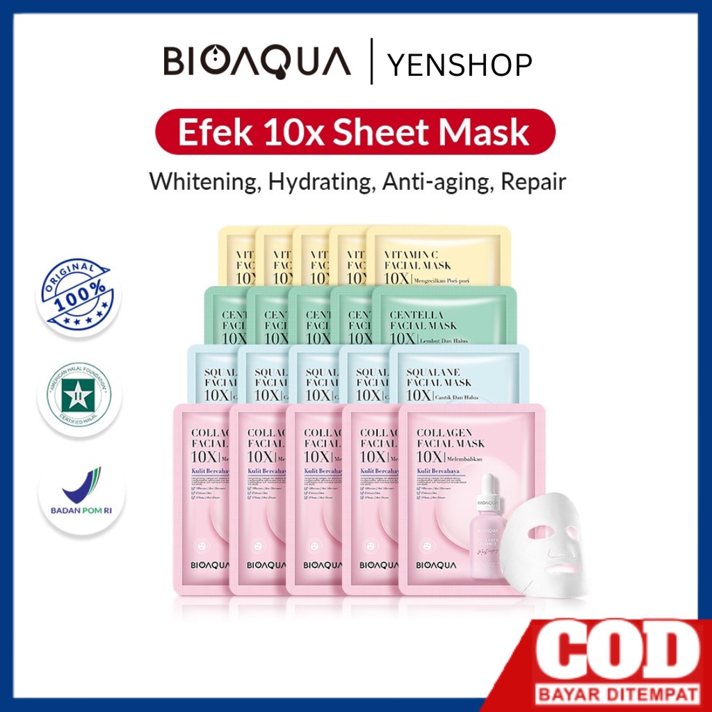 BIOAQUA Sheet mask 10X The Effect masker wajah Whitening Anti-Aging Repair Moisturizing Facial Mask