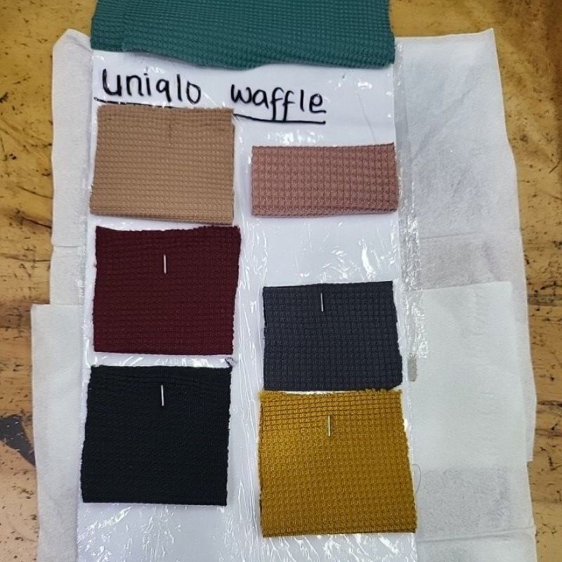 kain uniqlo waffle.strech.warna=dusty peachy,maroon dan mocca sedang/coksu (selera yg nyebut)dll