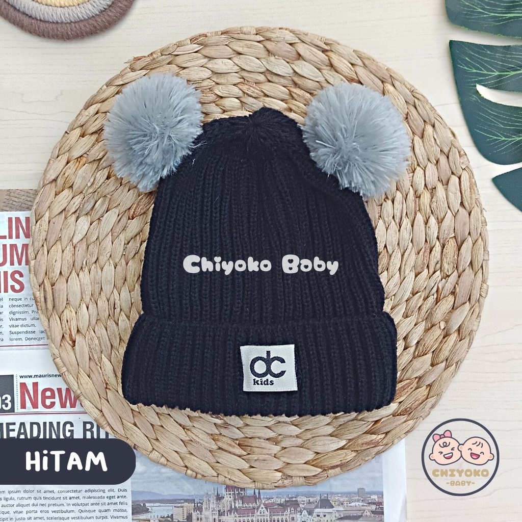 Topi Rajut Kupluk Bayi Pom Pom Premium / Topi Bayi Pom Pom Anak Laki - Laki Perempuan / Kupluk Baby Pompom DC Kids Chiyoko Baby
