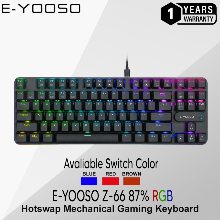 Keyboard Gaming E-YOOSO Z-66 87% RGB Hotswap Mechanical  Black