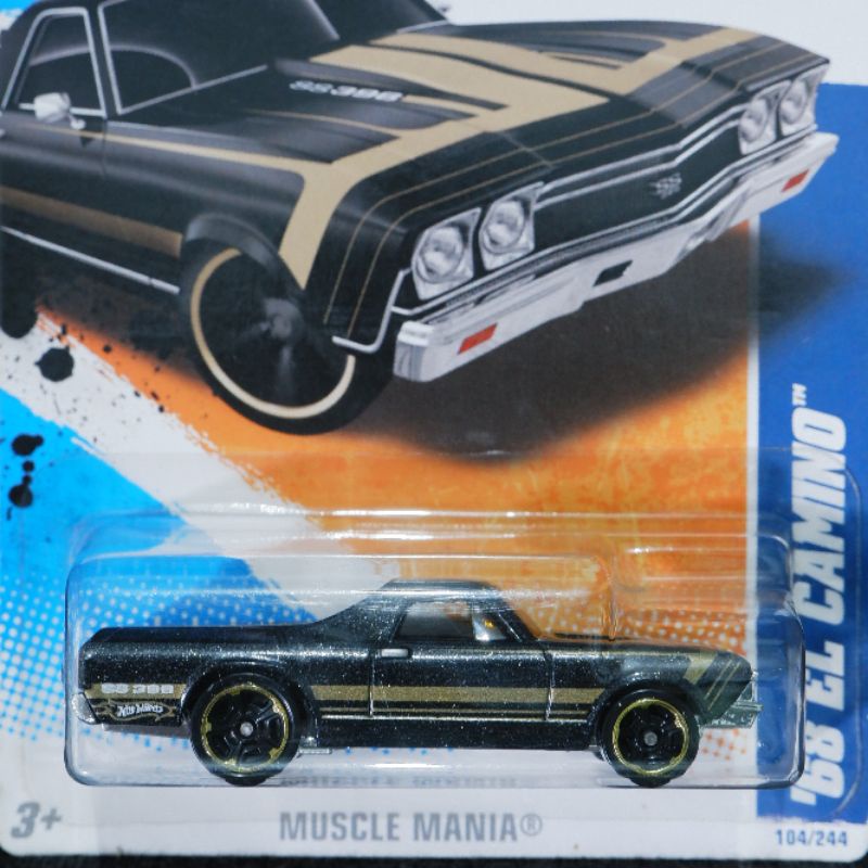 Diecast Mobil Hot Wheels '68 EL Camino Hitam Emas Pick Up