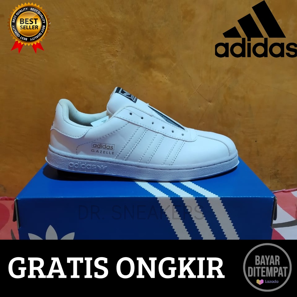 Sepatu Olahraga Sneakers Pria Wanita Adidas Gazelle New BNIB Warna Putih Polos