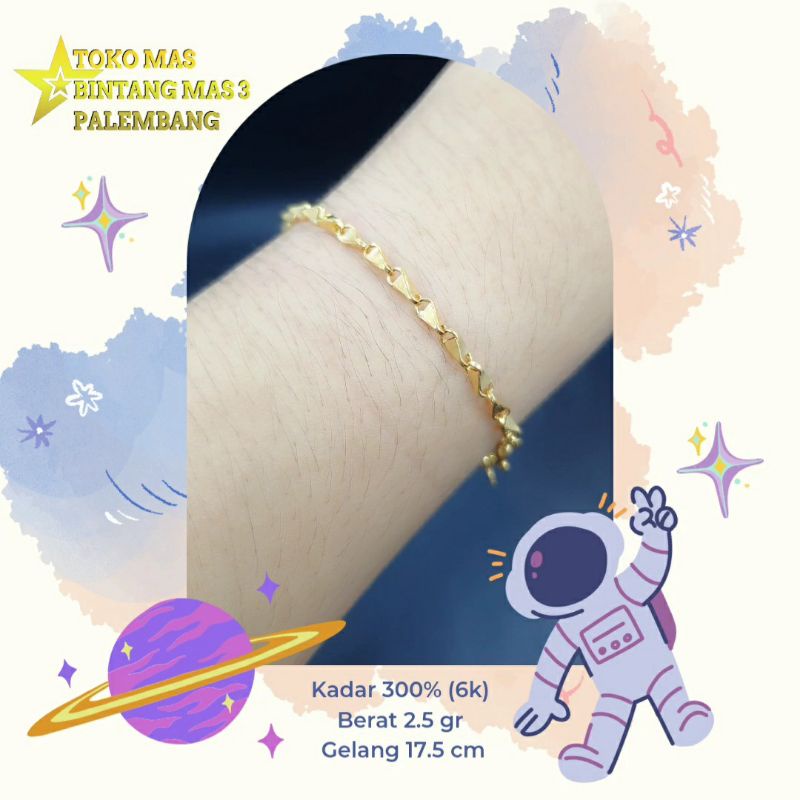 Gelang Rantai Padi Dewasa~Emas muda kadar 300% (6 krat)