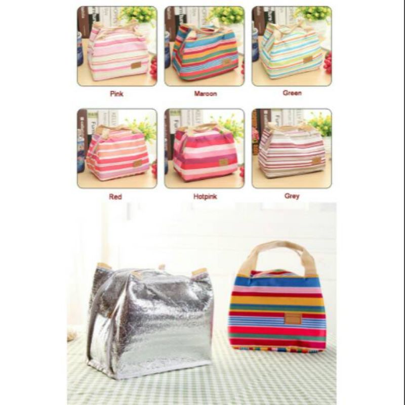 LUNCH COOLER BAG MOTIF SALUR KOTAK TEMPAT MAKAN ALUMINIUM FOIL TAS TAHAN PANAS