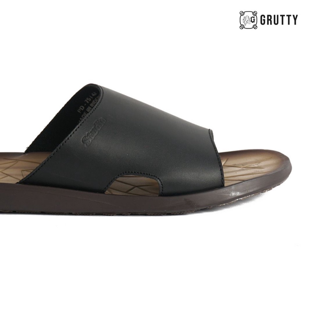 Sandal Kulit Slip On Pria Slide Sandals Hitam Studio