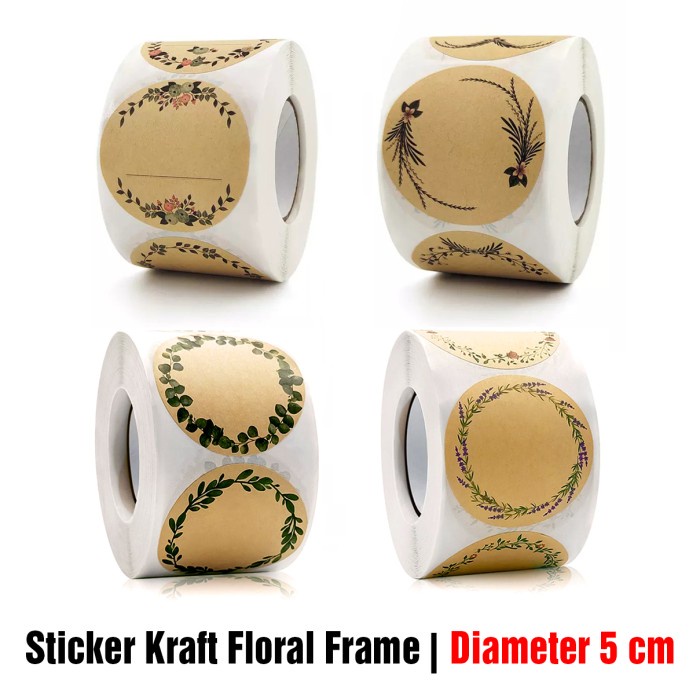 

Label Sticker Kraft Blank Floral Frame Bundar Motif Bunga Tag Kado Bundar 5 cm