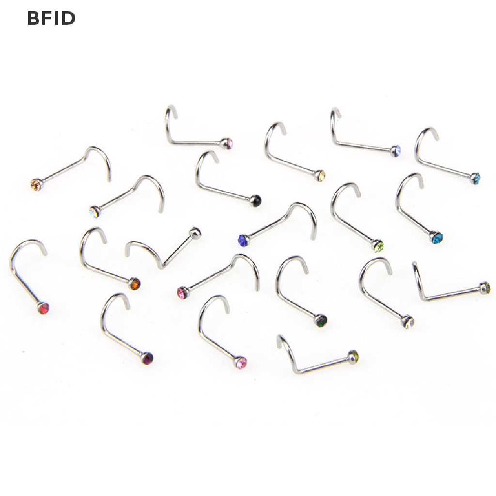 [BFID] 20pcs/set Cincin Pejantan Hidung Perhiasan Kristal Berlian Imitasi Stainless Steel [ID]