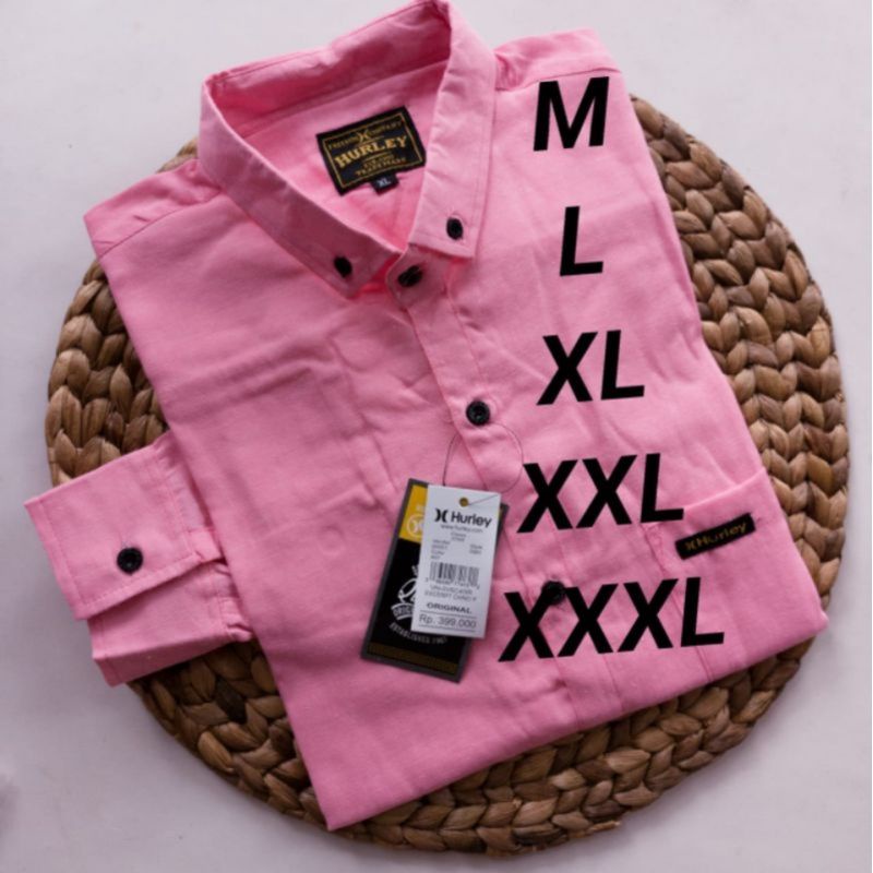 BAJU VALENTINE PRIA JUMBO BIG SIZE XXL XXXL KEMEJA LENGAN PANJANG WARNA MERAH MUDA PINK MUDA KERAH C