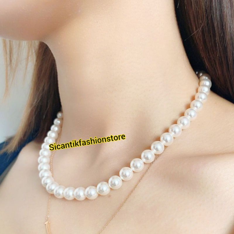 Kalung Mutiara Wanita Korean Style Dengan Motif Mutiara Polos Yang simple tapi terlihat Elegant dan Classy