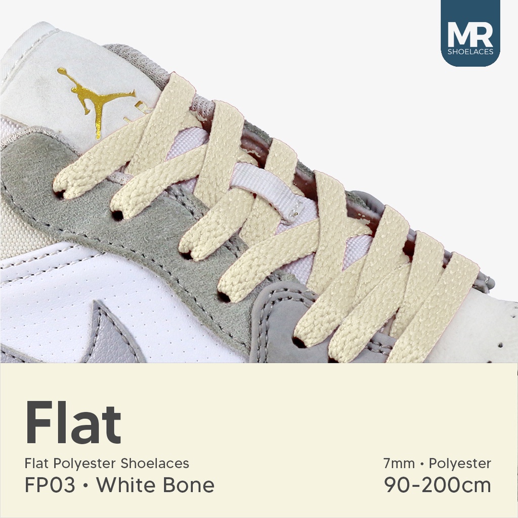 MR Shoelaces FP03 Putih Tulang (White Bone) Tali Sepatu Polyester Pipih Flat 7mm 80cm 90cm 100cm 120cm 130cm 150cm 180cm 200cm untuk Sneakers - Premium Shoelace