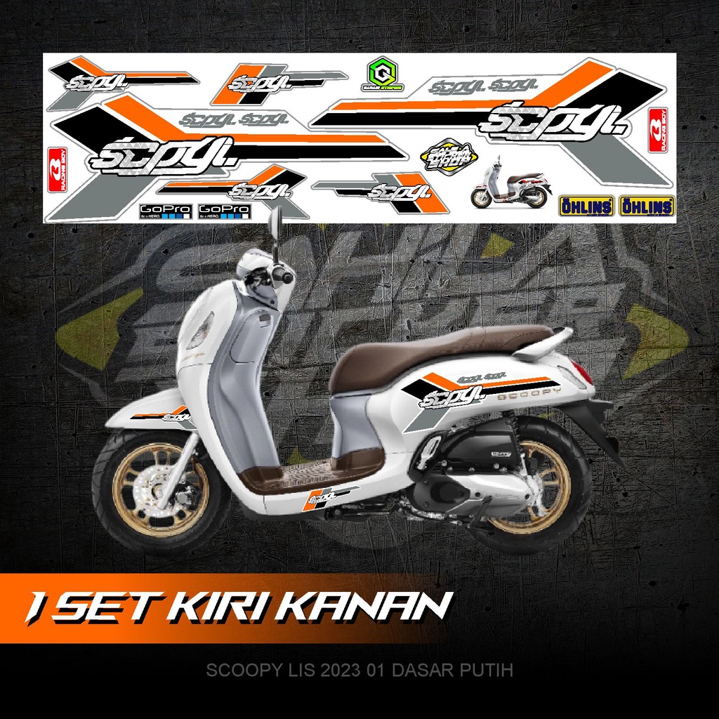 SCOOPY LIS 2023 01 DASAR PUTIH LIS ORANGE STICKER STRIPING MOTOR 02
