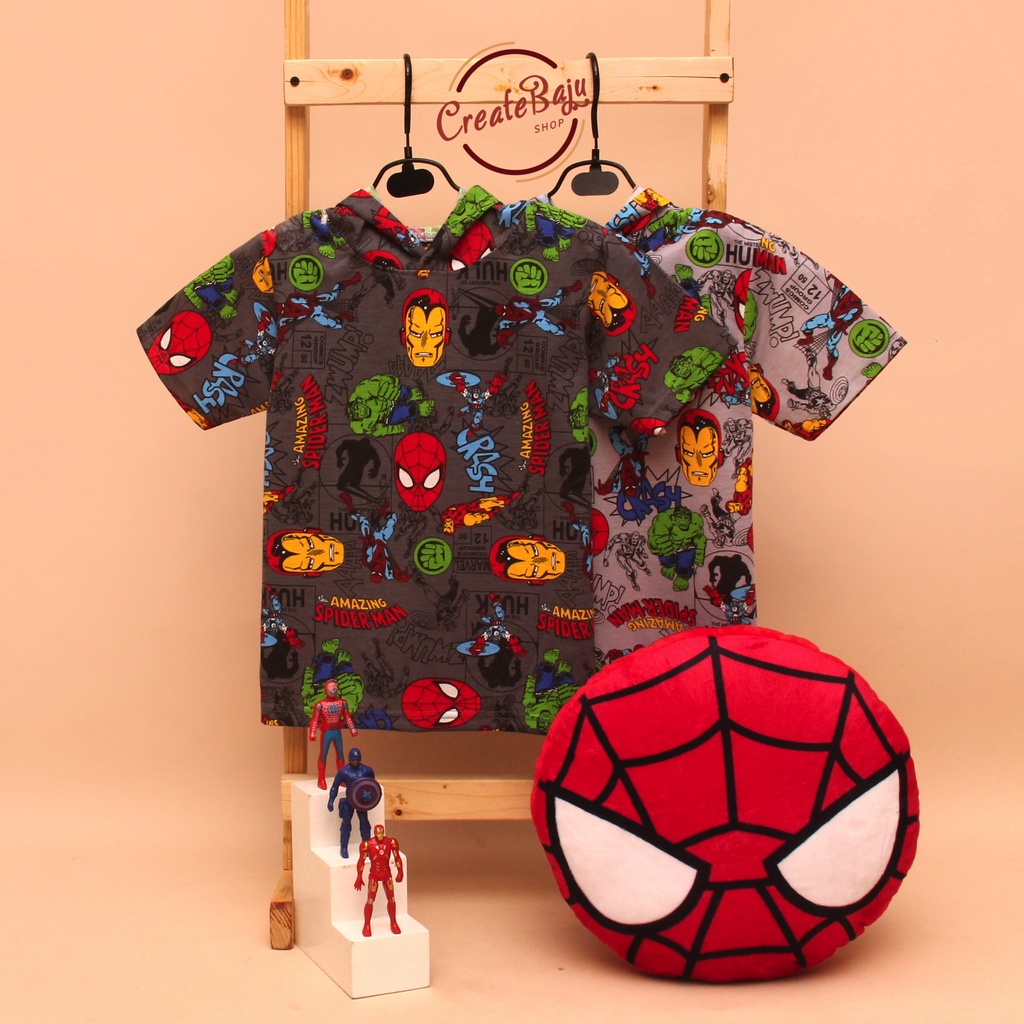 KAOS ATASAN HOODIE ANAK MOTIF PRINTING SPIDERMAN CRASH BAJU ATASAN ANAK 1-7 TAHUN