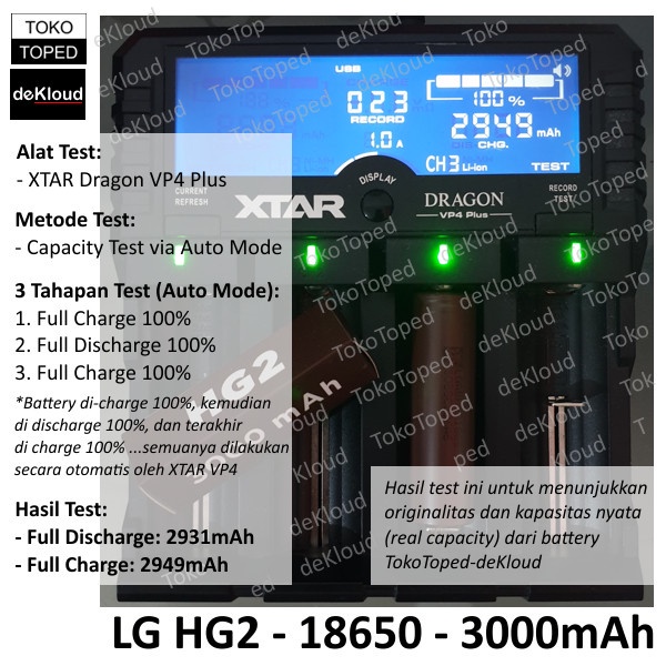 Authentik LG HG2 3000mAh 30A Battery 18650 | original batre baterai