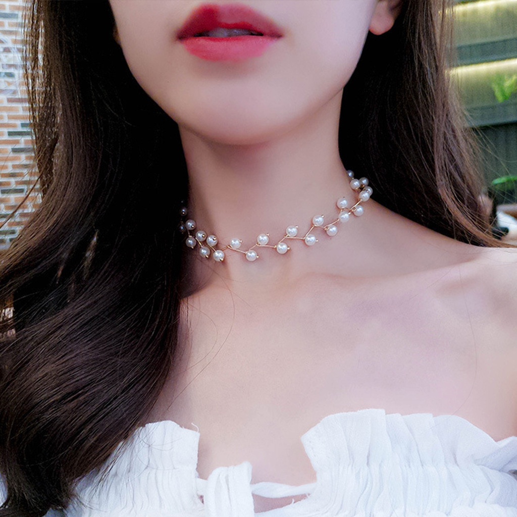 Kalung Titanium Wanita Korea Aksen Mutiara Pearl Rantai Zigzag Aksesoris Hiasan Kualitas Bahan Import KLG58