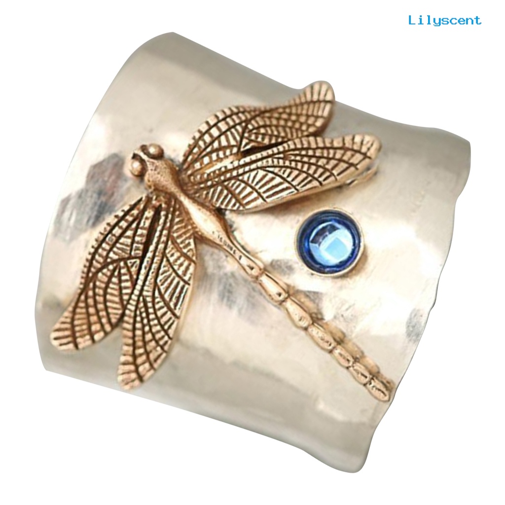 [LS] Fashion Cincin Capung Dekorasi Perhiasan Vintage Ukiran Golden Tube Design Alloy Ring Untuk Pesta