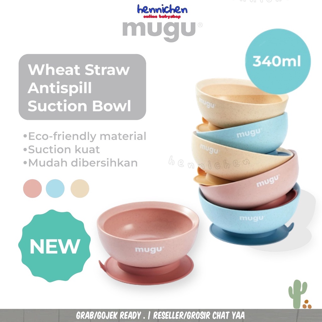 MUGU Antispill Suction Bowl 340ml - Mangkok Makan Anak Bayi BPA Free Mangkuk Anti Tumpah Baby Plate