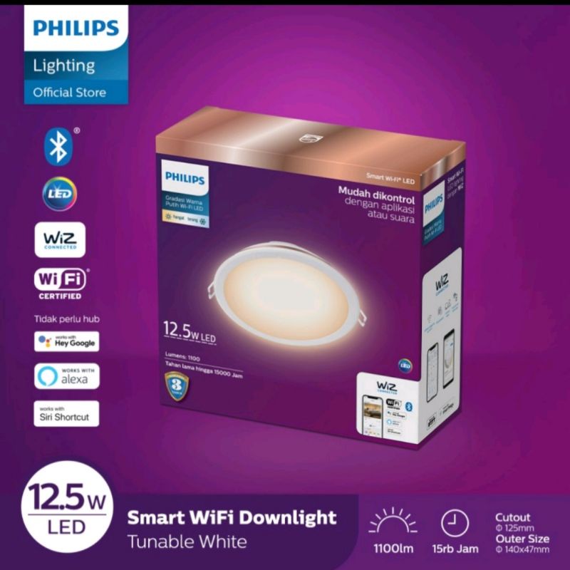 Lampu Philips Downlight led smart wifi 12,5 W Tunable white TW kuning putih