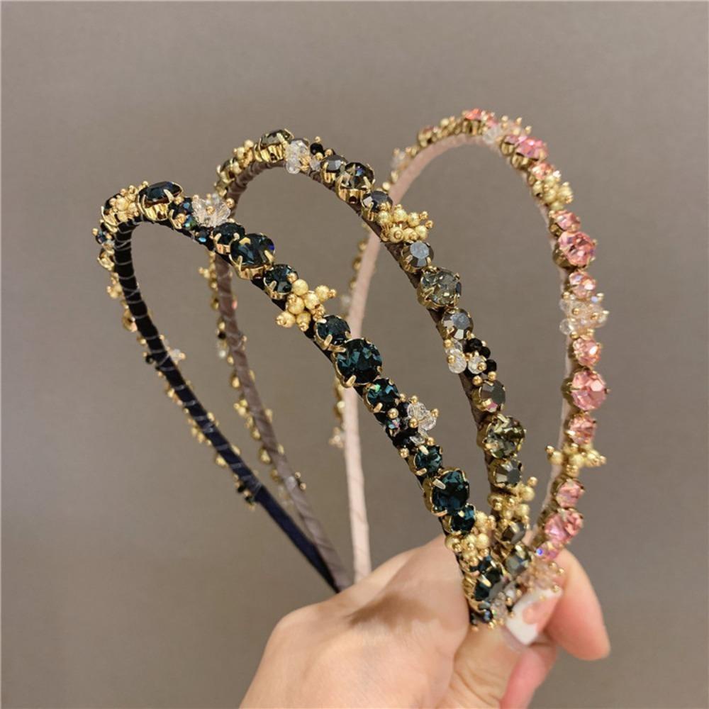 Needway   Gadis Rambut Hoop Retro Vintage Aksesoris Rambut Mewah Kristal Hairband Shiny Sweet Headband