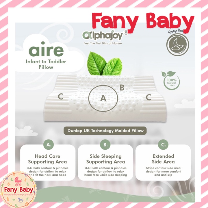 ALPHAJOY AIRE INFANT TO TODDLER PILLOW 100% NATURAL LATEX WITH BAMBOO CASE