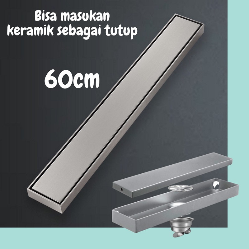 Smart Drain Tile insert Stainless Hitam 60cm / floor drain saringan Got anti banjir dan serangga Stainless SUS 304