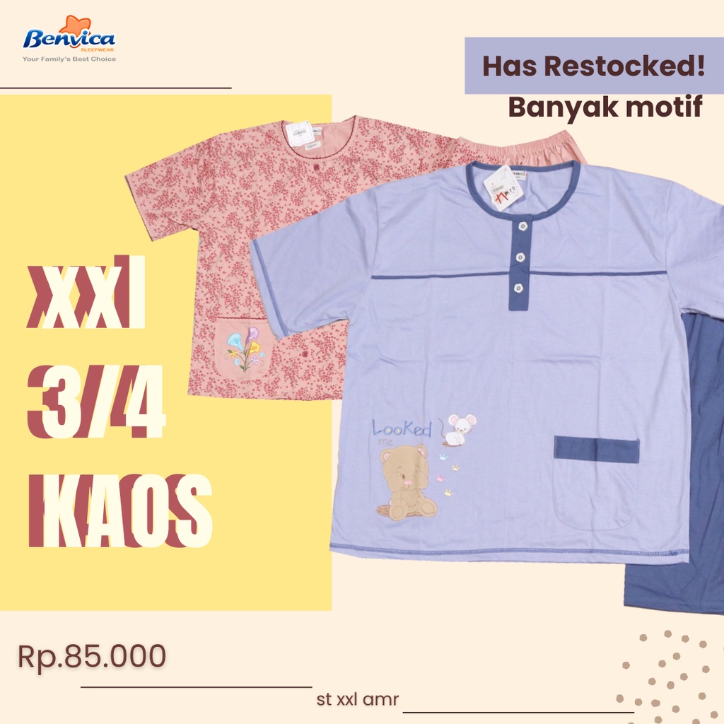 BAJU TIDUR CELANA PENDEK  JUMBO 3/4 XXL AMRO BANYAK MOTIF