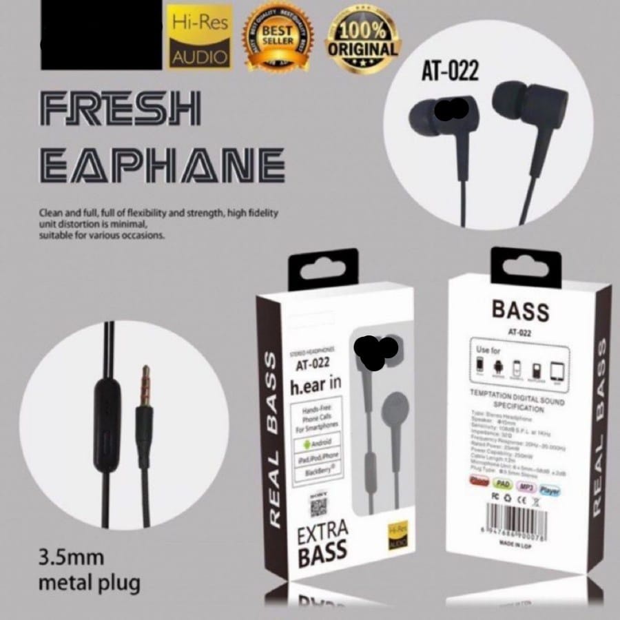 Headset AT-022 EXTRA BASS Handsfree AT022 EXTRABASS Earphone AT-022 EXTRA BASS