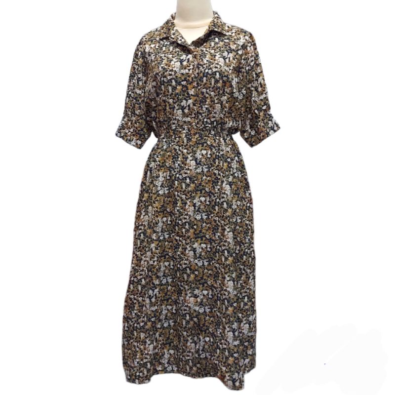 PL Long Dress Sifon Bunga Bunga Olive Busui Friendly