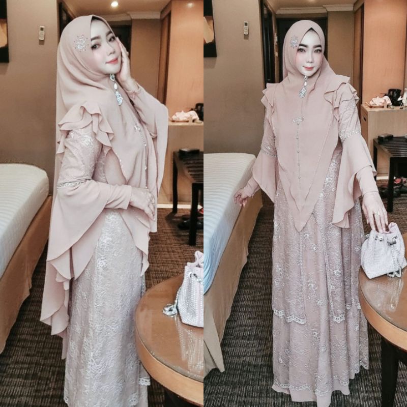 [FAESTA SYAR'I] GAMIS SYARI TERLARIS / DRESS SET MEWAH/DRESS SET BROKAT " FATIMAH SET " By Faesta Sy