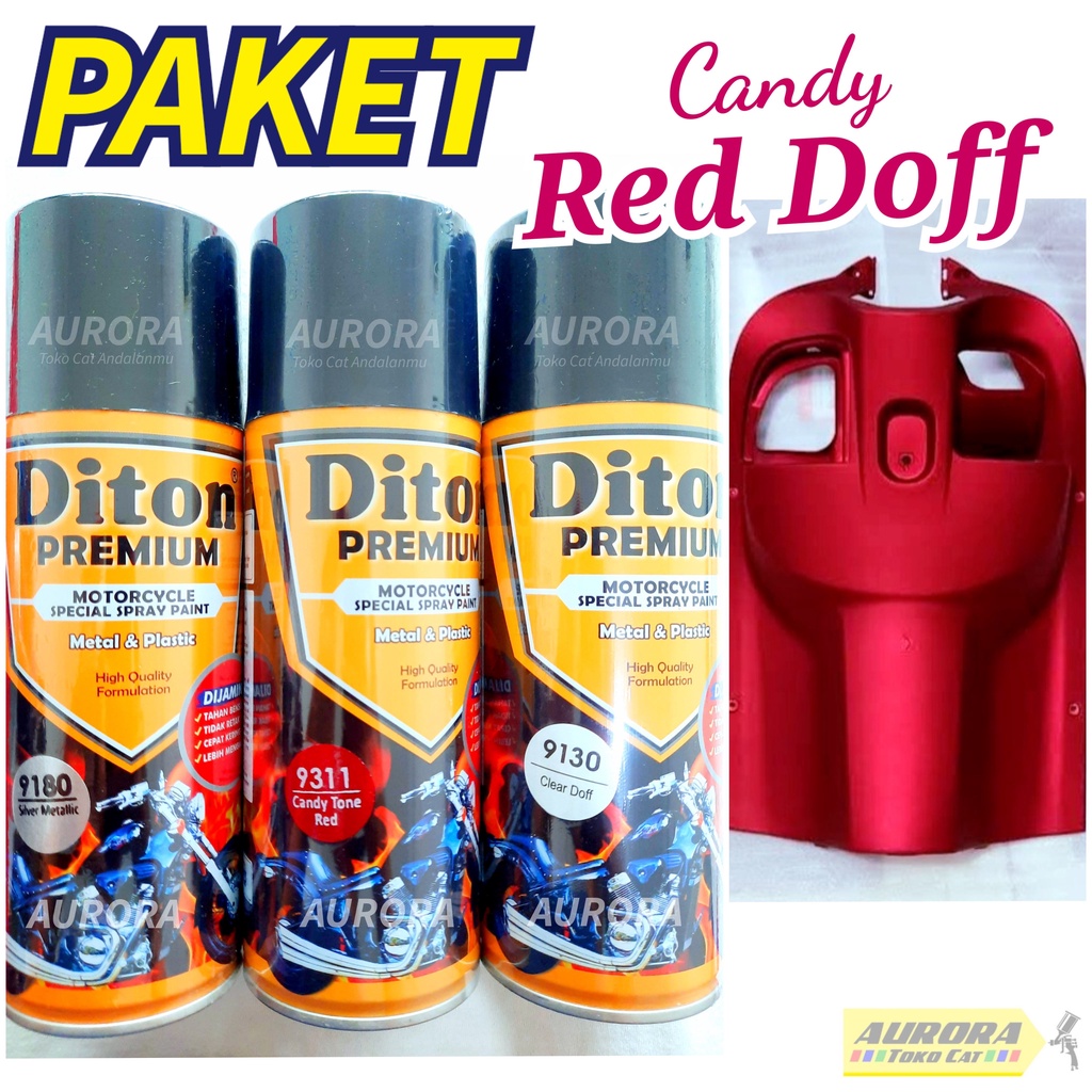 PAKET Diton Premium Silver Metalik 9180 + Candy Red / Merah 9311 + Clear doff 9130