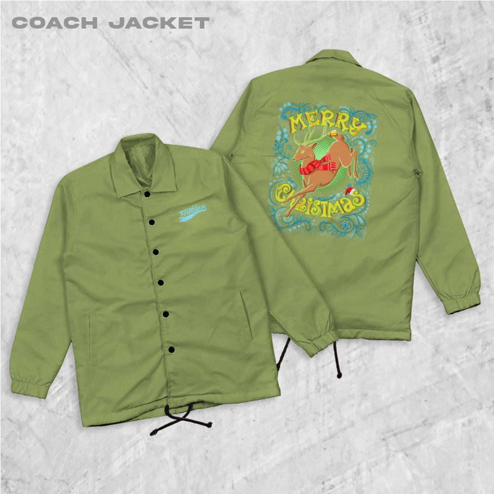 Fortglass CHRISTMAS DEER Coach Jaket Polos Pria Jaket Parasut Unisex Coach Pria Lengan Panjang