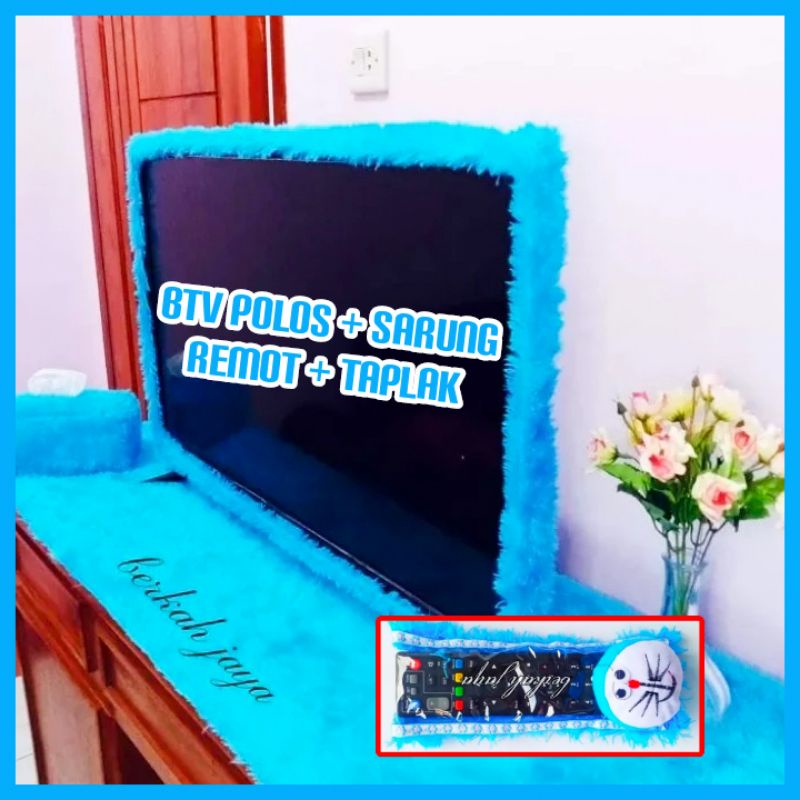 Taplak Meja Tv + Bando Tv Led Uk 24/32 Inch Bulu Polos + Sarung Remot + Taplak UK 100x50 Cm / Bando 