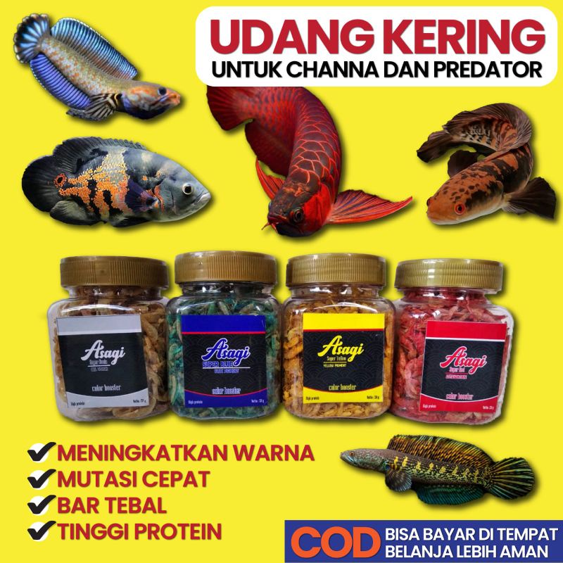 udang kering asagi udang kering carophyll / shrimp kering super red yellow blue 40g udang pakan pred