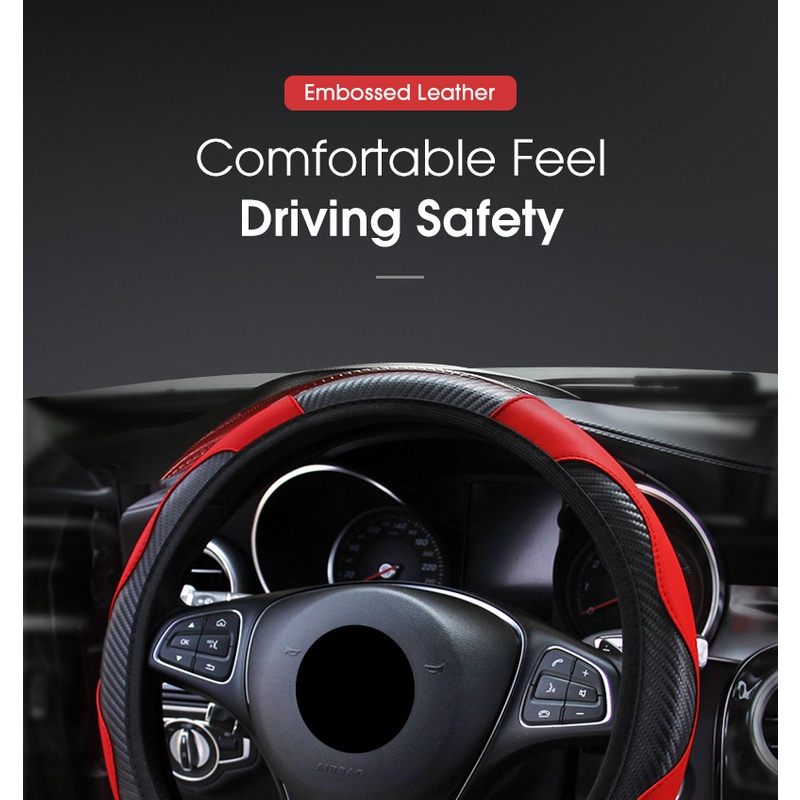 Universal 36-38cm Penutup Setir Mobil PU Microfiber Bernapas Anti-slip Hitam Kulit Car Steering Wheel Cover