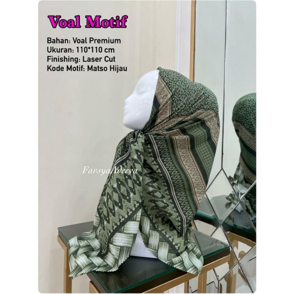 Segi empat Denai Hijab Voal Denay Segi empat motif printing premium hijab MOTIF Matso Hijau