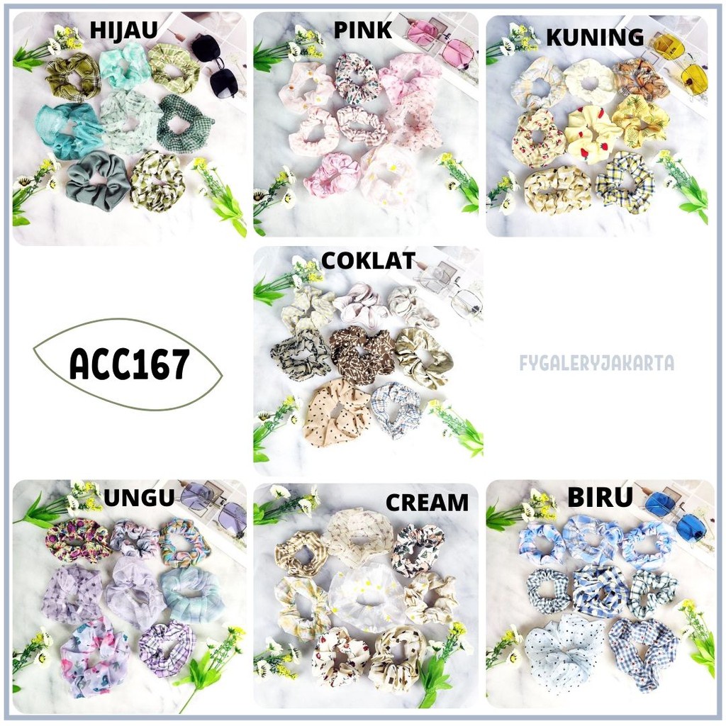 [COD] 8 PCS SCRUNCHIE SET IMPORT CUTE LUCU MOTIF BUNGA KOTAK CUTE ALA KOREA IKAT RAMBUT KOREA LUCU