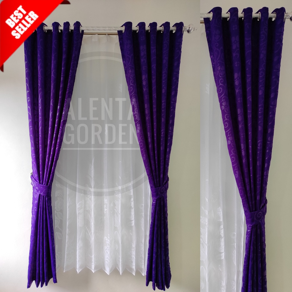 Gorden jendela minimalis pintu kamar motif bunga tirai gordyn smokring warna ungu tua pink fanta