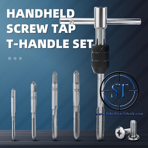 Alat Pembuat Drat Hand Tap Thread Metric Plug Tap M3-M8 T Type Tapping Drill Adjustable + 5 Screw Taps